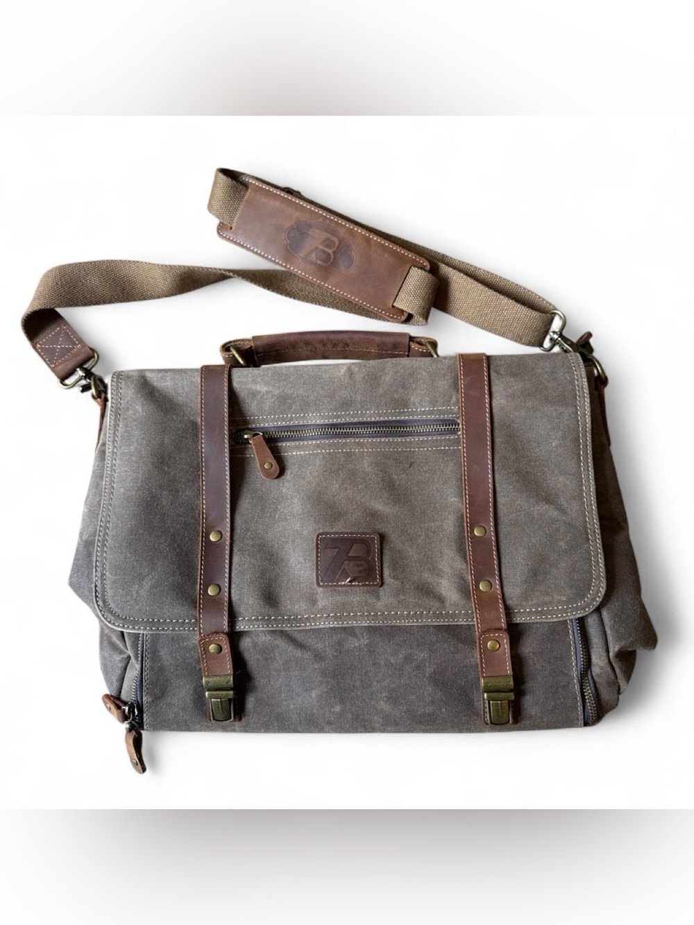 Manificent Waxed Canvas & Leather 15.6" Laptop Messenger Bag - Brown